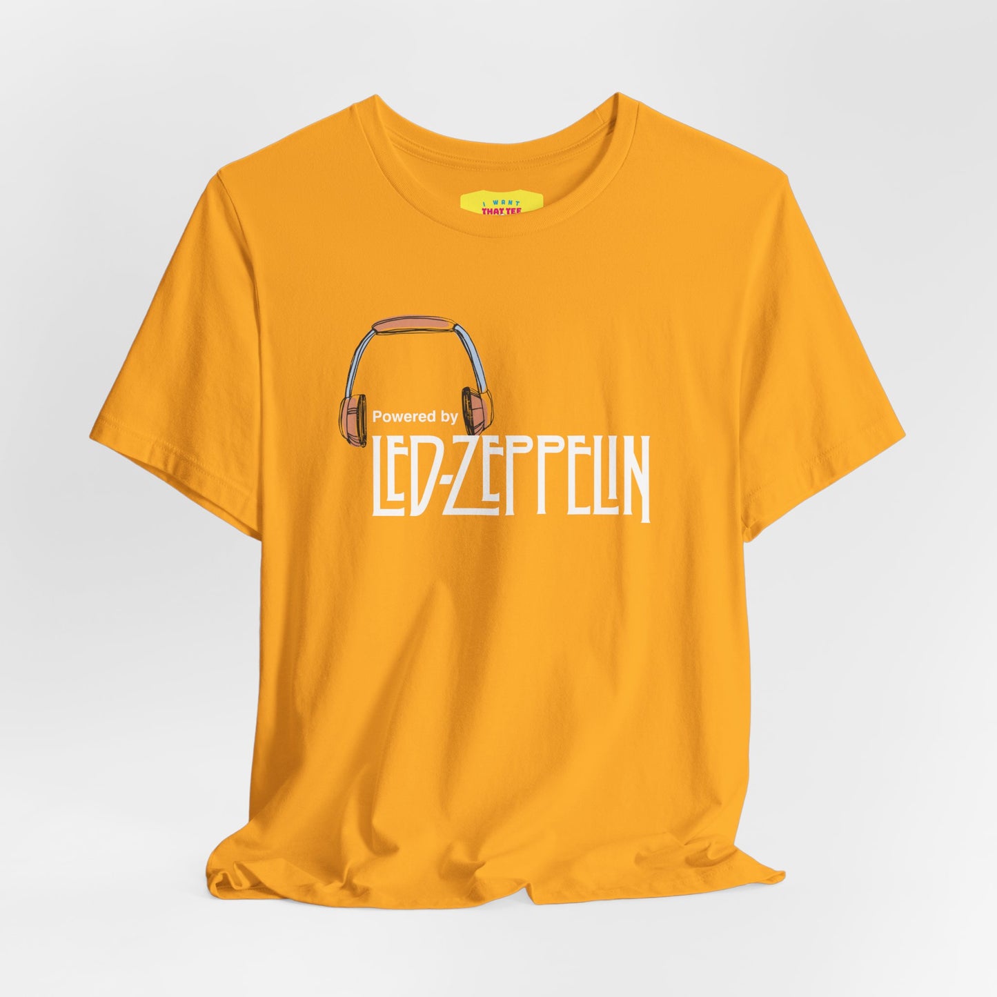 POWERED BY LED ZEPPELIN (White text, Unisex Softstyle T-Shirt)