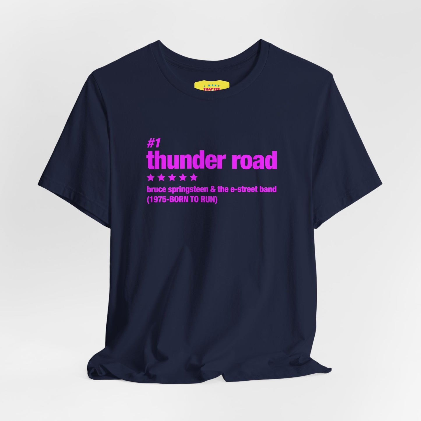 THUNDER ROAD CHART-BRUCE SPRINGSTEEN (Pink text, Unisex Softstyle T-Shirt)