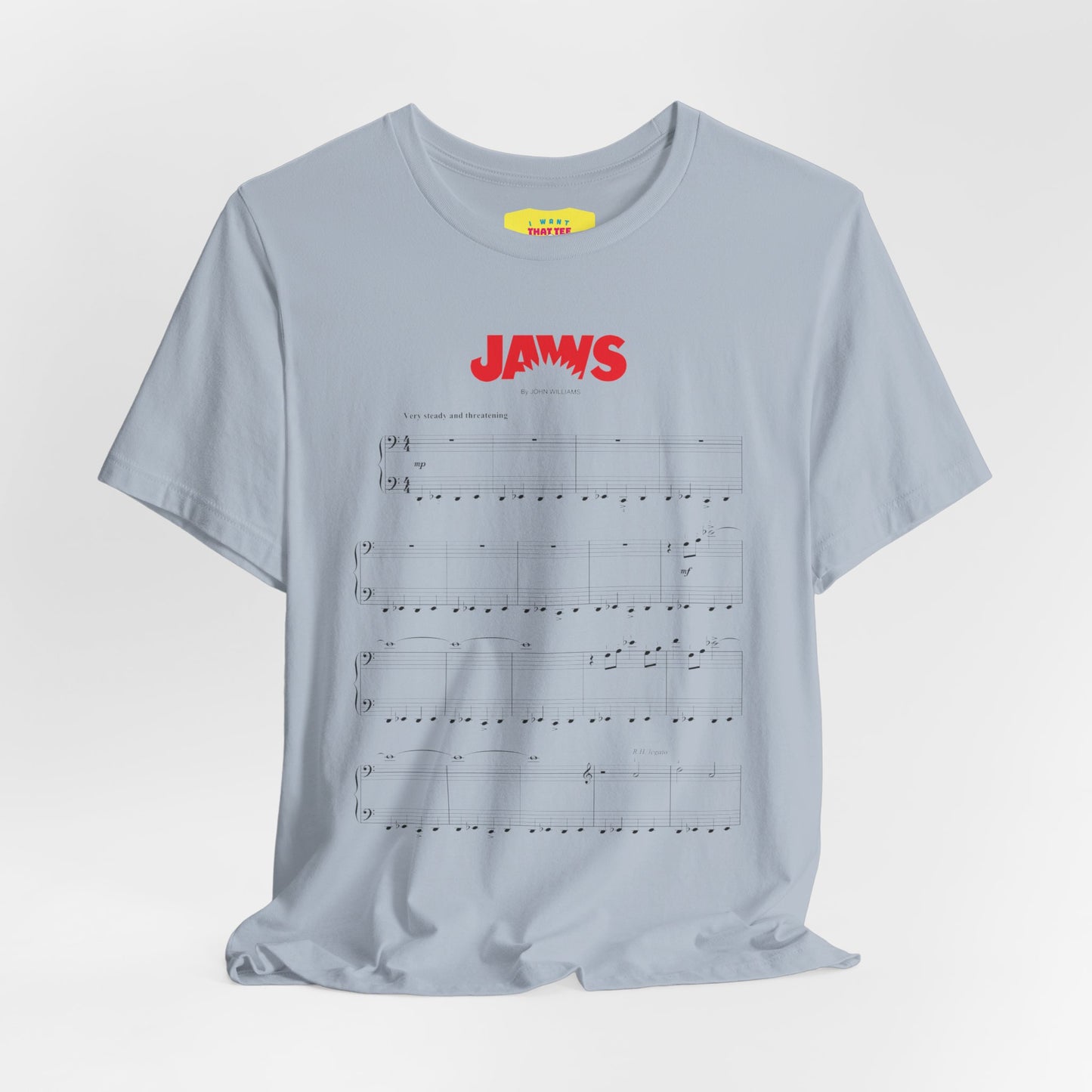 JAWS SHEET MUSIC BY JOHN WILLIAMS (Unisex Jersey Short Sleeve Tee)