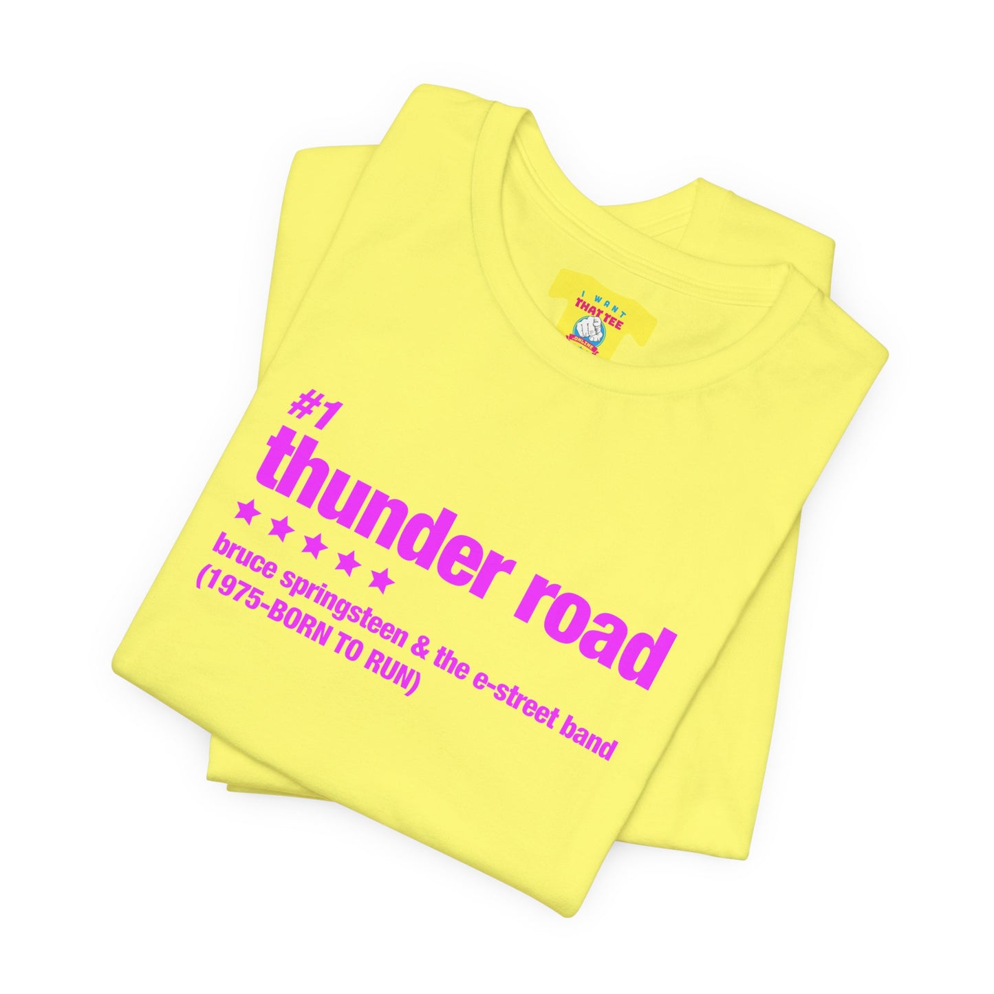 THUNDER ROAD CHART-BRUCE SPRINGSTEEN (Pink text, Unisex Softstyle T-Shirt)