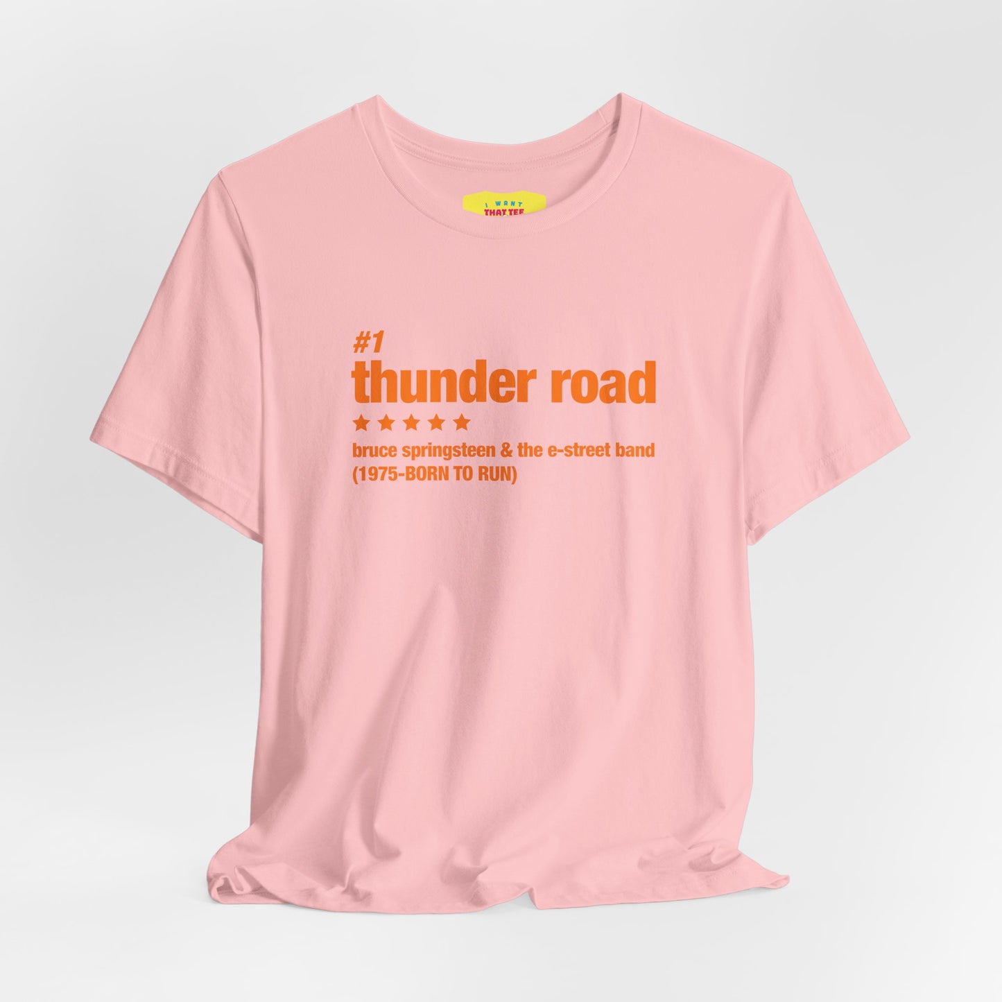 THUNDER ROAD CHART-BRUCE SPRINGSTEEN (Orange text, Unisex Softstyle T-Shirt)