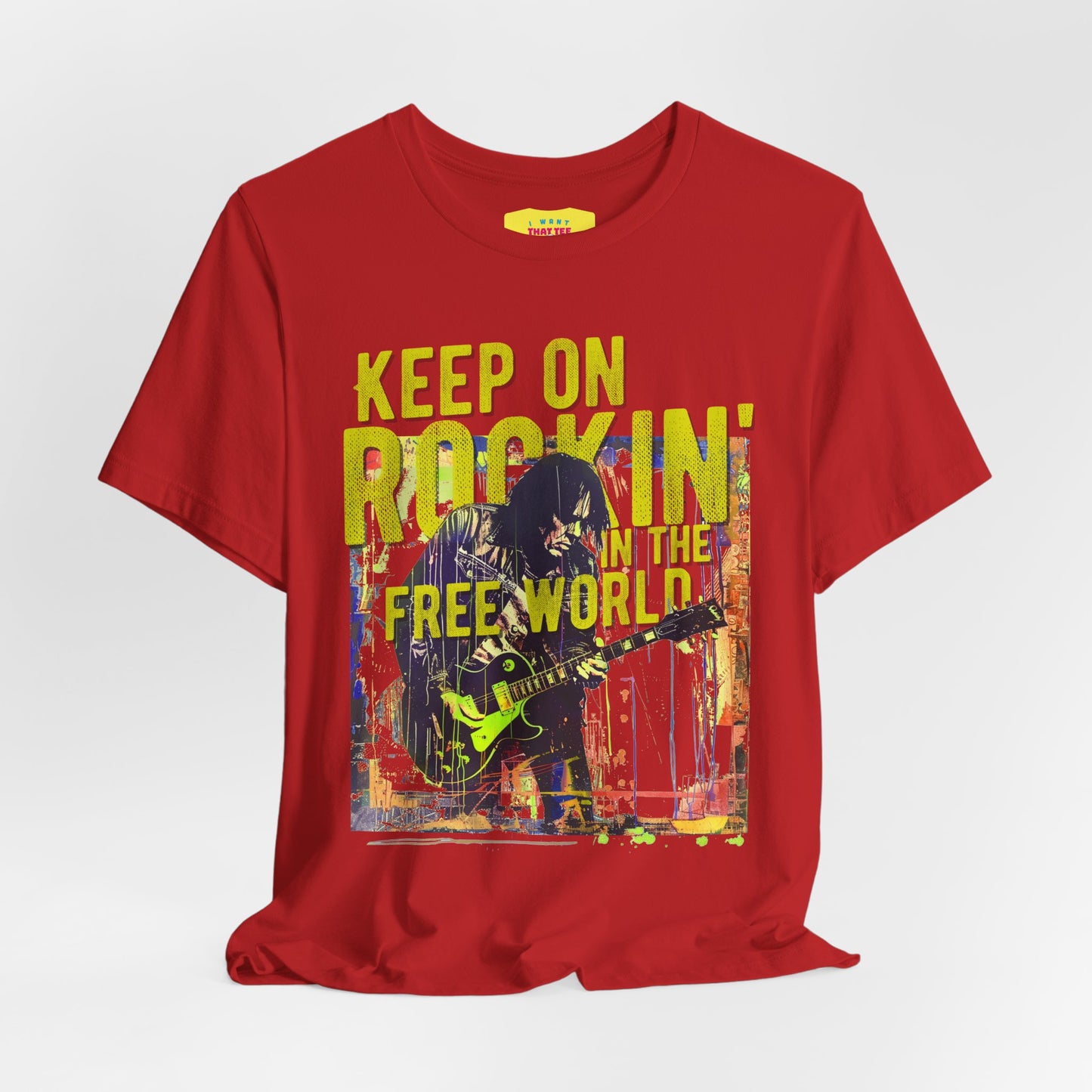 KEEP ON ROCKIN' IN THE FREE WORLD - NEIL YOUNG (Unisex Jersey Short Sleeve Tee)