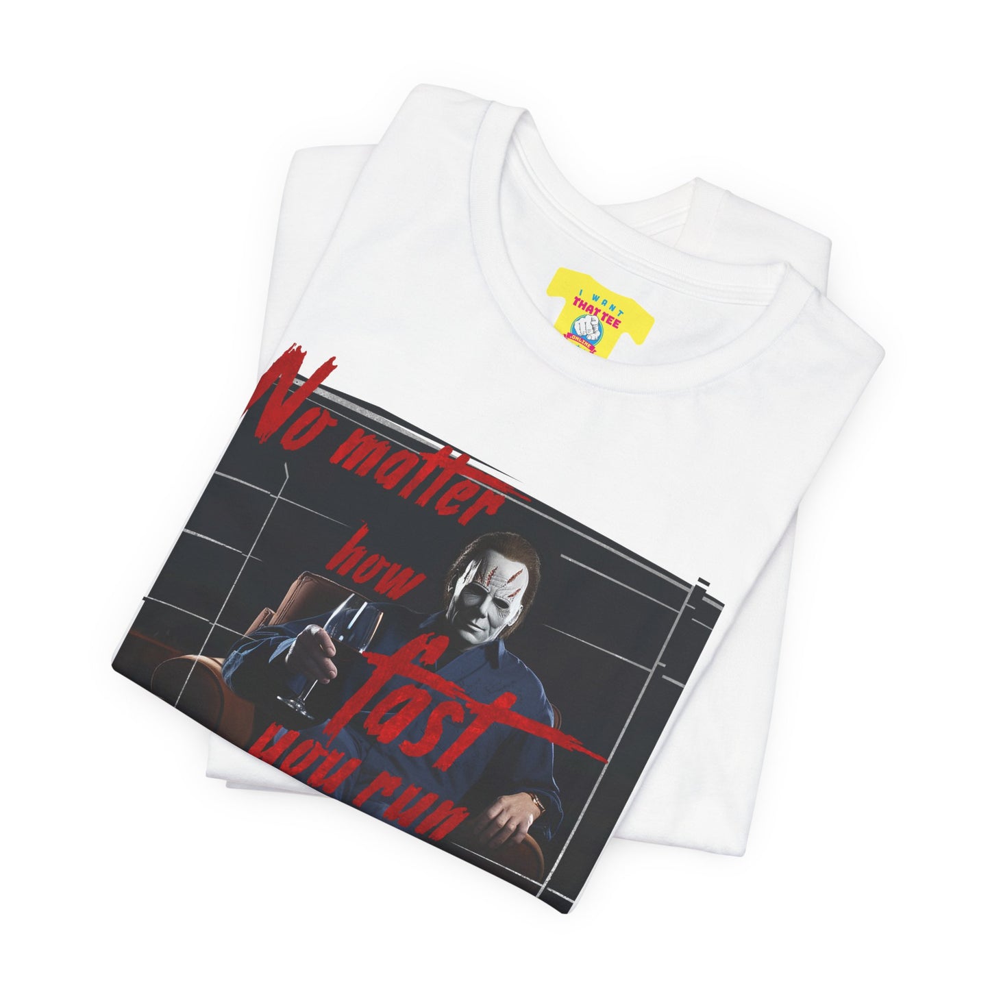 MICHAEL MYERS WALKS FASTER - HALLOWEEN JOKE (Unisex Jersey Short Sleeve Tee)