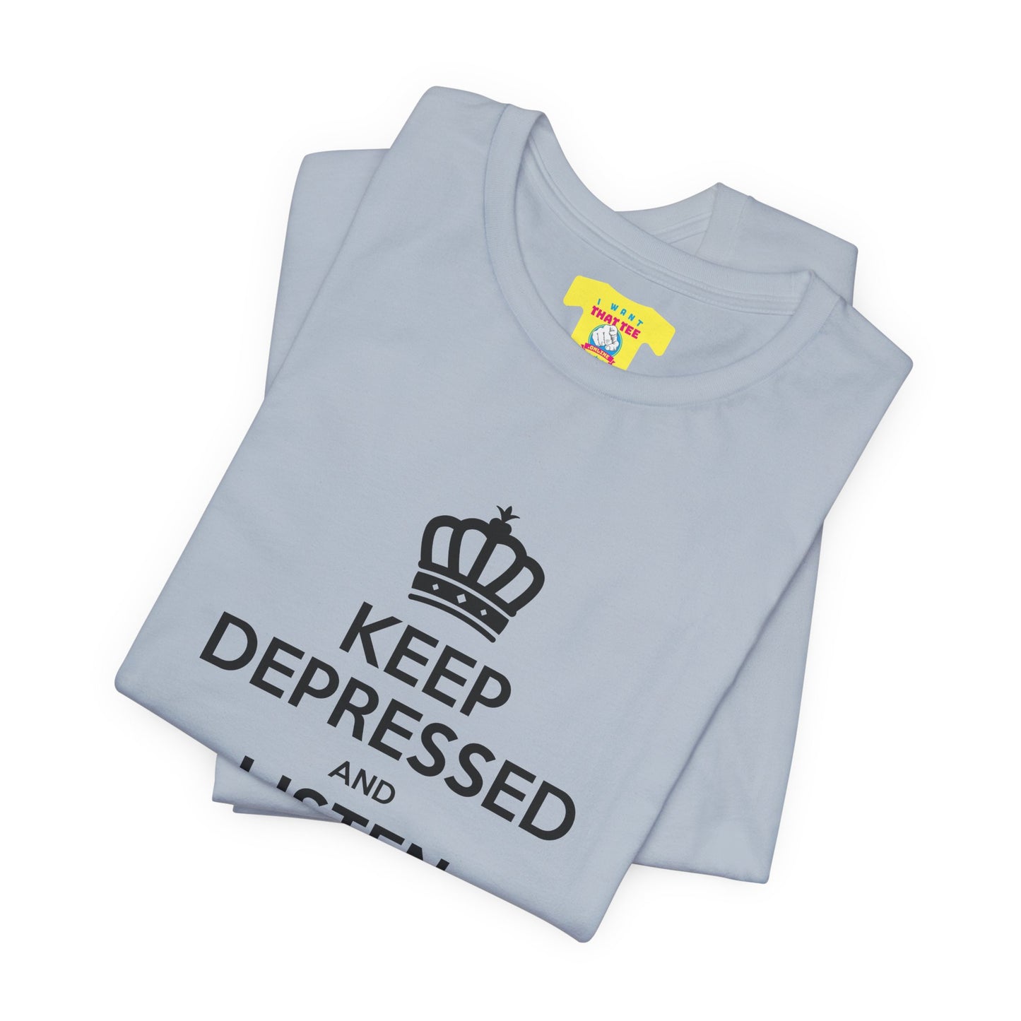 KEEP DEPRESSED AND LISTEN TO RADIOHEAD (Black text, Unisex Softstyle T-Shirt)